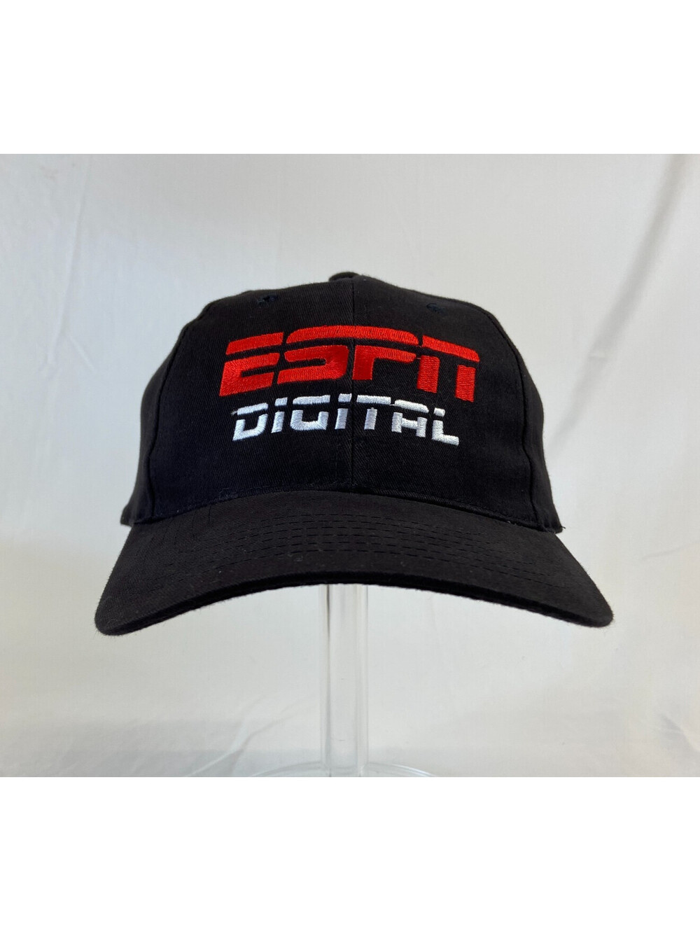 ESPN Digital Baseball Cap Buckleback Black Hat Sports Network Outdoor Casual OS